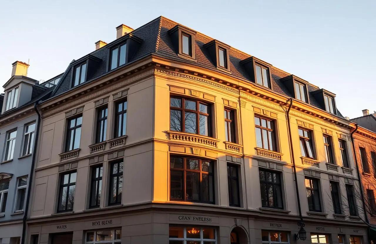 Modernes Berliner Altbau-Mehrfamilienhaus im Abendlicht