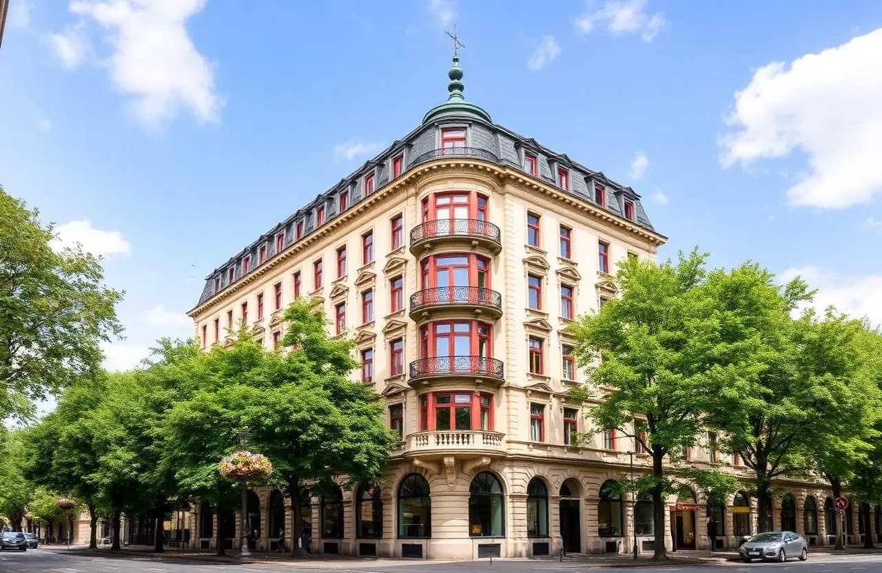 Sanierte Leipziger Gründerzeit-Eckvilla mit grünen Bäumen